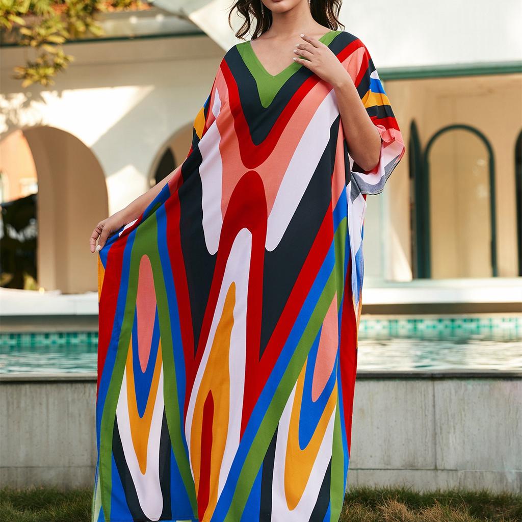 YYFS Женская мода, отпуск, лето, весна, геометрические узоры, принт, рукава 1/2, v-образный вырез, повседневные платья