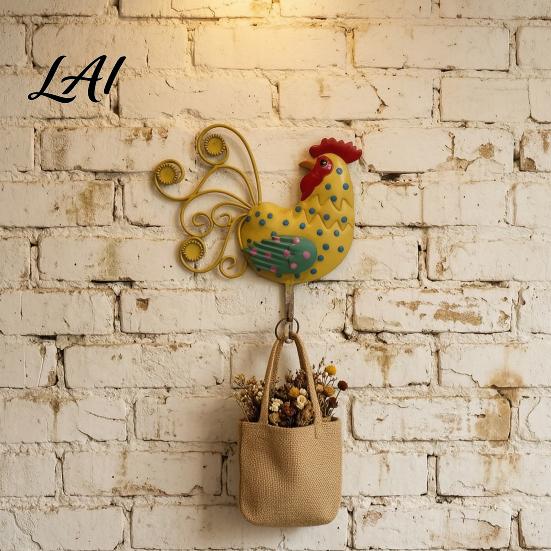 Farmhouse Wall Mounted Key Holder Painted Metal Rooster Hook Style 3D Iron Kitchen Storage Hook Decor for Keys Towels Decorative Hanging