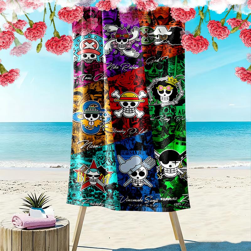 Pirate Anime Print Beach Towel, Large Soft Quick Dry Towel for Beach Camping Swimming