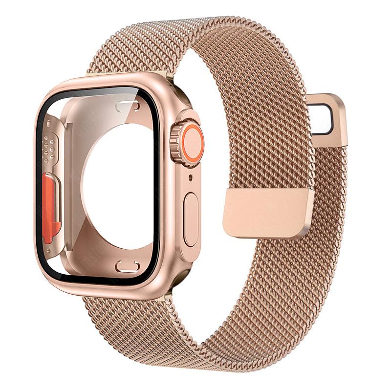 2 в 1 Обновление до Ультра Чехол Магнитный Ремешок Петля Для Apple Watch 9 8 7 45 мм 41 мм Полная Защита Для iWatch 6 5 SE 3 2 44 мм 40 мм Чехол для часов