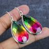 Bi-Color Tourmaline Gemstone Handmade 925 Sterling Silver Earring 2.17" A5p91