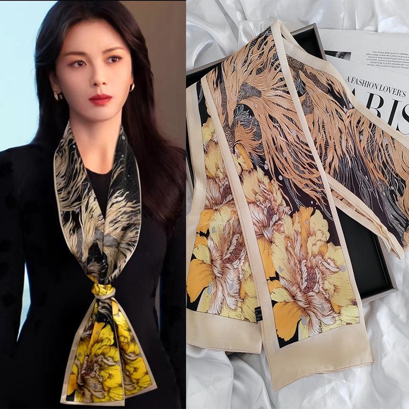 Women's Silk Floral Scarf: Lightweight, Long, and Ideal for Spring & Autumn