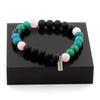 Stones and Minerals. Pink Quartz + Chrysocolla + Matte Black Onyx Beads Bracelet 8 Mm. Made In France.