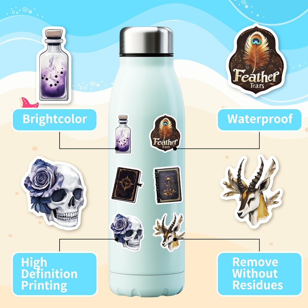 50 Pcs Dark Aesthetics Decorative Stickers Oil Lamp Crow Non Repeating Waterproof Stickers