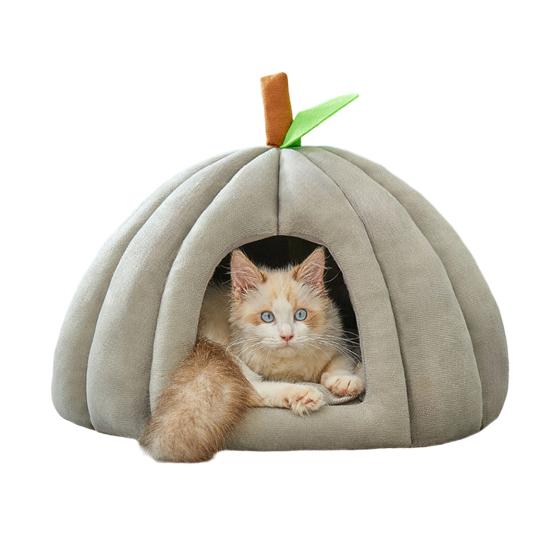 Плюшевый домик для питомца в виде тыквы со съемной подушкой Осенне-зимний теплый Маленький Средний Кровать-пещера для собаки кошки Плюшевое гнездо для сна котенка щенка для помещения