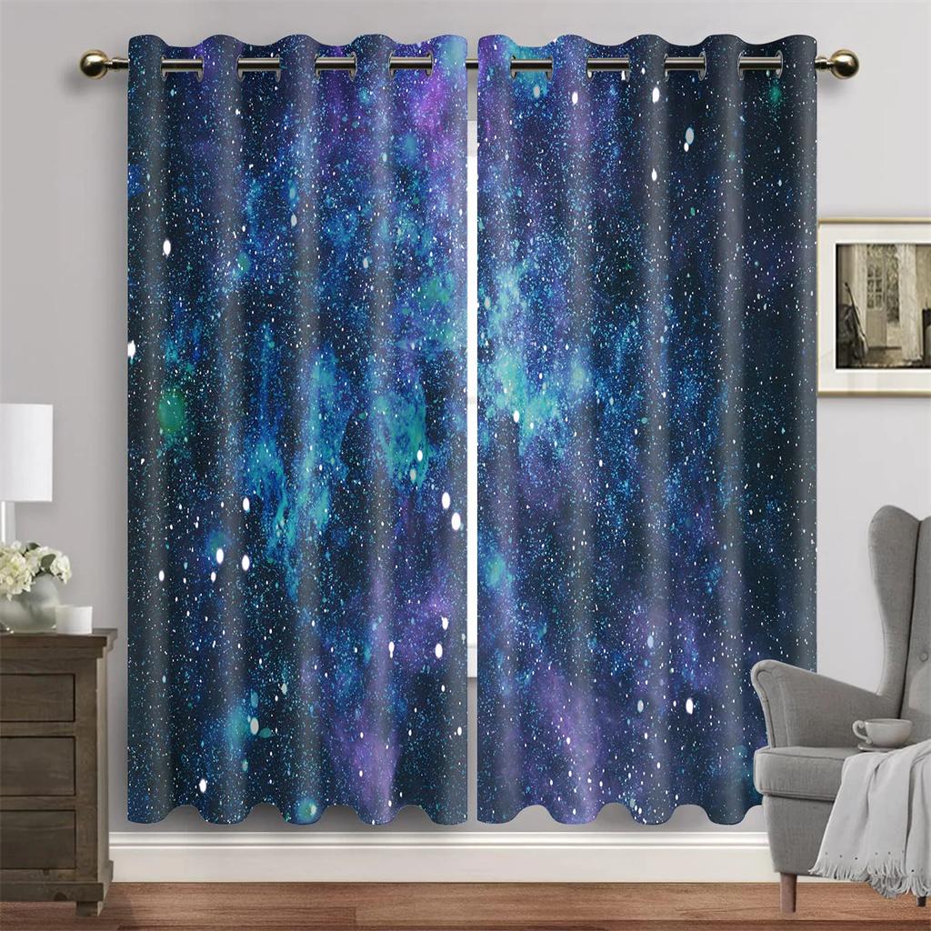 Purple Blue Galaxy Space Universe Stars Starry Window Curtains For Living Room Kids Bedroom Bathroom Kicthen Door Home Decor2Pcs