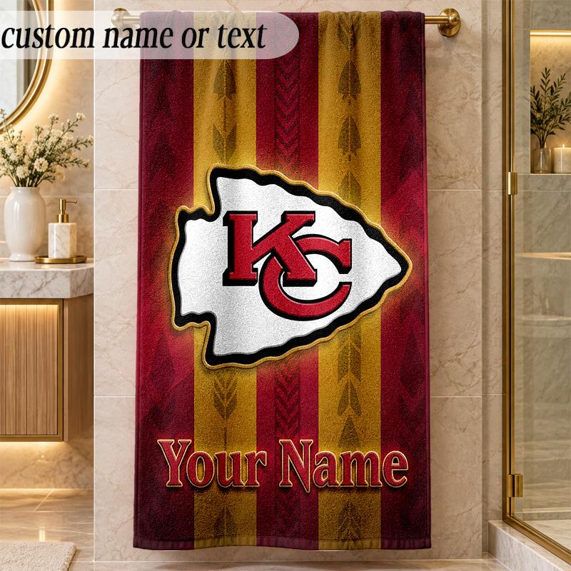 Beach TowelKansas City Chiefs Custom Name Text Personalized Soft Towel for Beach Pool Indoor Home Decor Gift