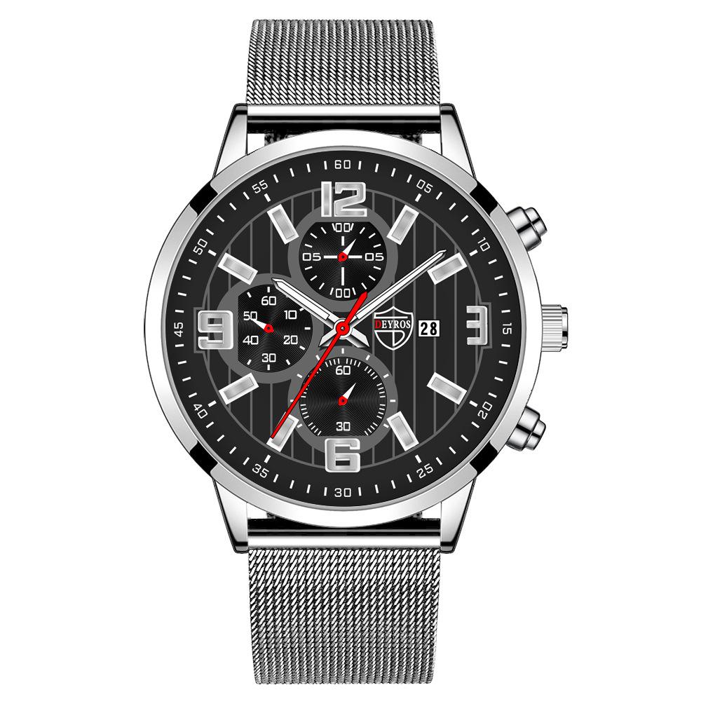 Steel Belt Men'S Watch Trendy Fashion Automatic Calendar Luminous Quartz Watch