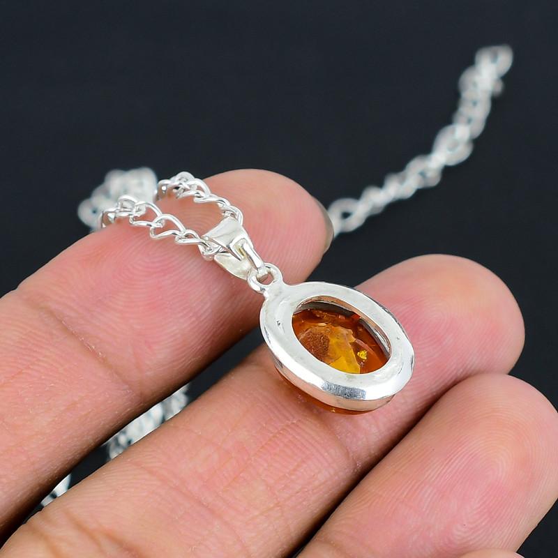 Размер Янтаря 10x14 Подвеска на Цепочке Камень Ручной Работы Тонко Отполированный Подвеска из Стерлингового Серебра 925 пробы с Современным Дизайном Подарок на Свадьбу для Невесты