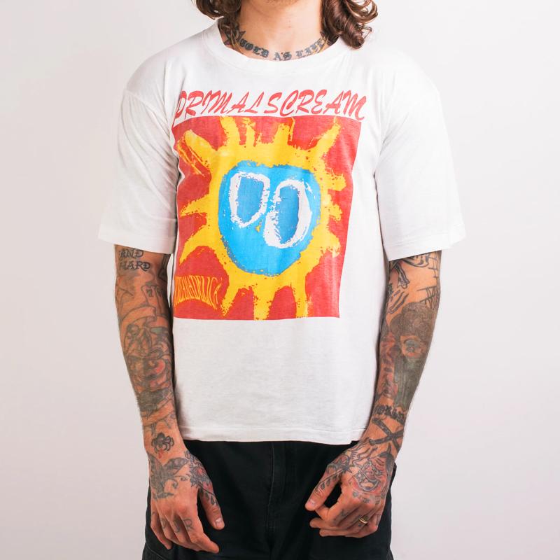 1984 Британский Эйсид-рок Primal Scream Оригинальный состав Американский кэжуал красная футболка с коротким рукавом Раскованные улицы Литературный