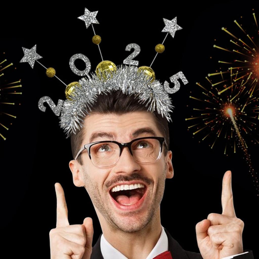 2025 New Year Eve Headband Glittering Garland Hairband Christmas Party Hairhoop Holiday Hairhoop for Festival Gathering