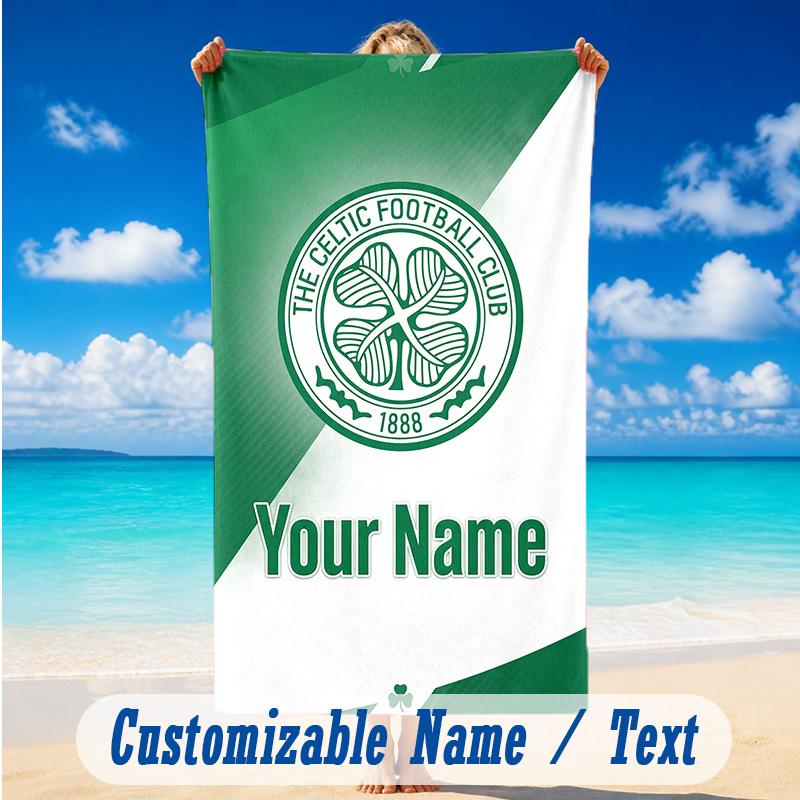 Beach Towel Custom Name Text, Quick Dry Large Towel For Beach HomeCeltic FC
