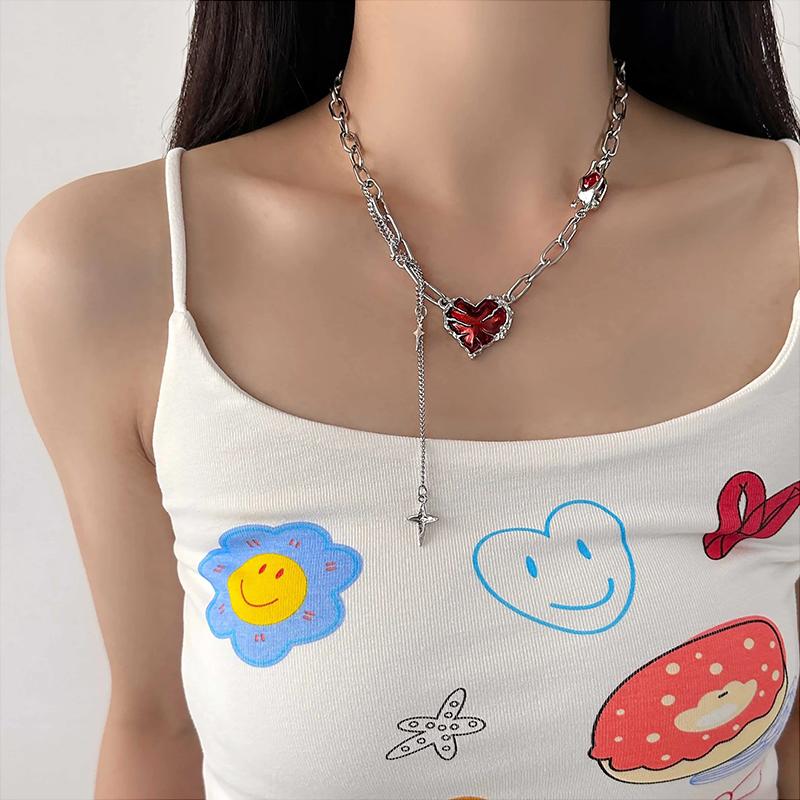 Faitolagi 1 шт., красное ожерелье с подвеской в ​​форме звезды, Y2K, эстетичная серебристая металлическая цепочка на ключицу для женщин, девушек, ювелирные изделия, подарок на Хэллоуин