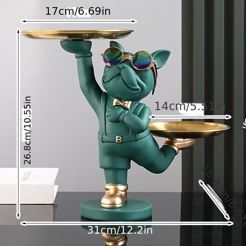 Статуя собаки из смолы, декор для комнаты, скульптура дворецкого с 2 лотками для хранения, фигурка французского бульдога, украшение для дома, украшения для стола
