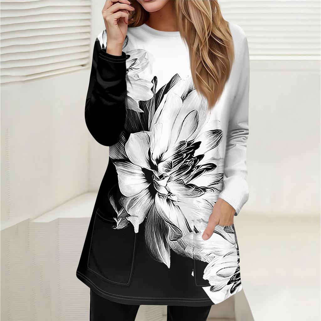 Женская толстовка, пуловер, спортивная одежда, карман, принт, повседневный топ с круглым вырезом и длинными рукавами