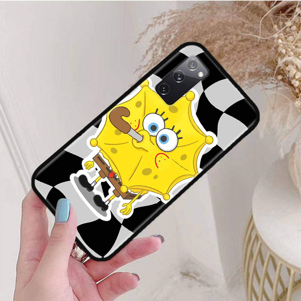 Черный чехол для iPhone 16 15 Plus 14 13 12 11 Pro 8 6 SE XR XS Max P30 Nova 5T Y5P Y6 Y7 Y8P Y9 Realme C30 C33 C31 S-41 Губка Боб Мультфильм