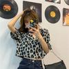 Женские летние леопардовые блузки с короткими рукавами, рубашки с винтажным животным принтом, женские короткие топы, повседневные уличные женские свободные рубашки