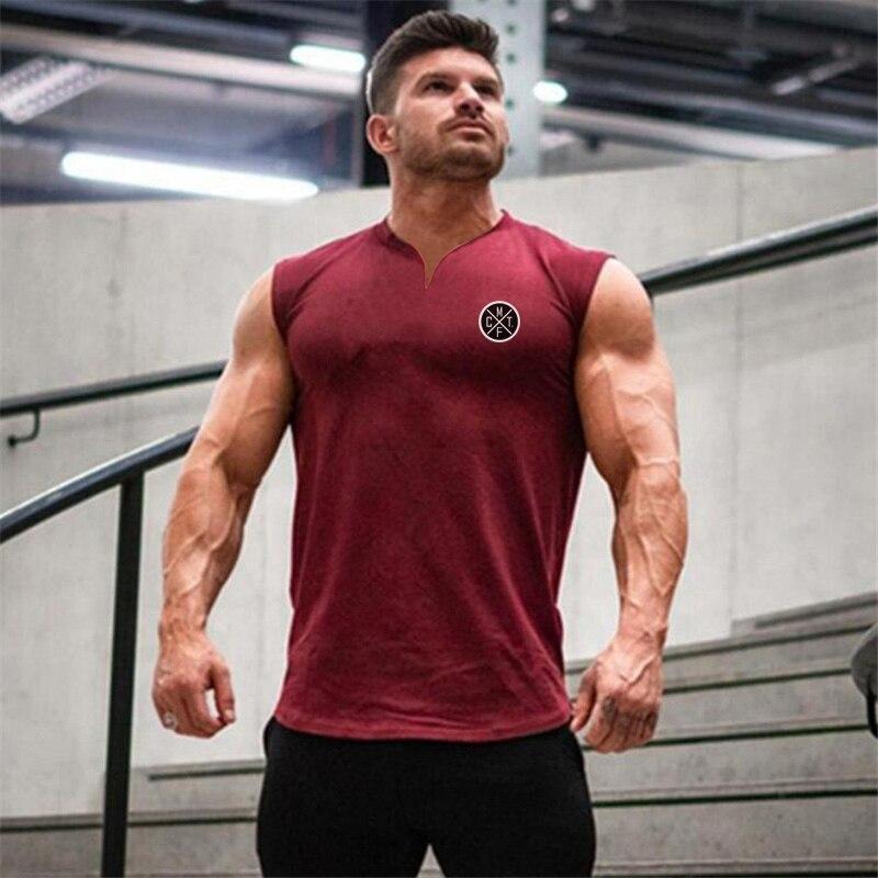 Muscleguys Men's Gym Clothing Training Vest Fitness Bodybuilding Cotton V-neck Top Comfort Fashion