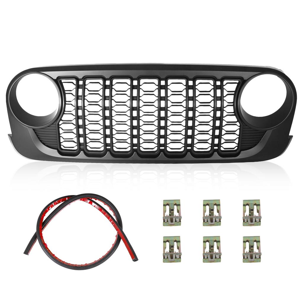 Car Front Bumper Grille Wear Resist ABS Bumper Mesh Grill Replacement Grille for JK Modified To 24 JL for JEEP Wrangler 07-17