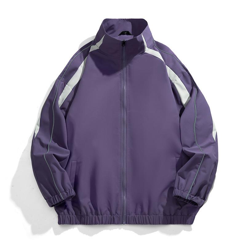 Весенне-осенняя куртка с воротником-стойкой, повседневная, однотонная, комбинированная, парная куртка