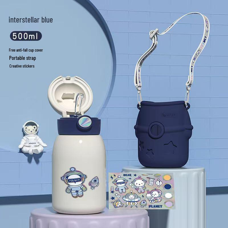 Adorable Pet-Inspired Girls' Thermos Cup - 316 Stainless Steel, Large Capacity, with Straw