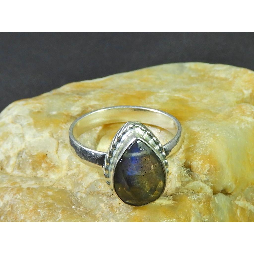 Natural Labradorite 925 Sterling Silver Pear Handmade Vintage Ring Size US-7 MK-64