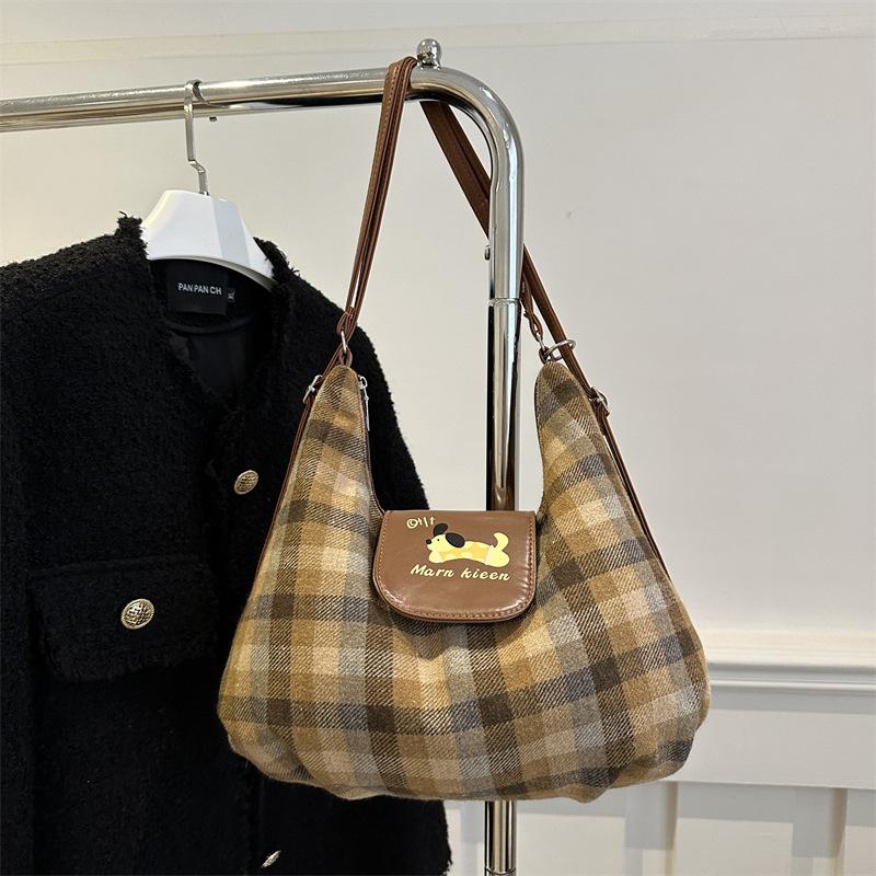 Клетчатая сумка в горошек с изображением собаки в облаке, большая вместимость, рюкзак в студенческом стиле, сумка-тоут для поездок на работу, сумка через плечо для женщин