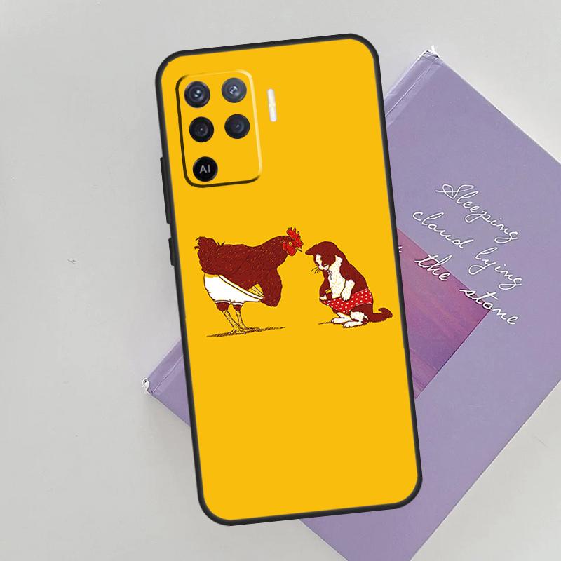 Cartoon Chicken Rooster Phone Case For Oppo A54 A74 A94 A15 A16 A17 A52 A72 A76 A96 A57 A58 A78 A98 A53S Cover Case