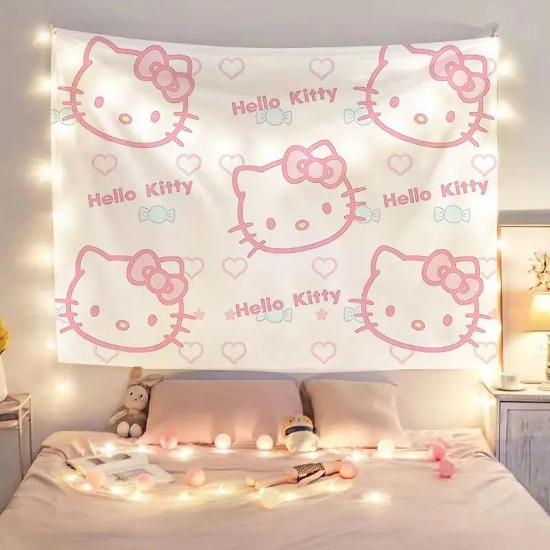1pc Cartoon HelloKitty Wallpaper Ins Cute Background Cloth Room Background Wall Wallpaper Bedroom Living Room Wall Tapestry