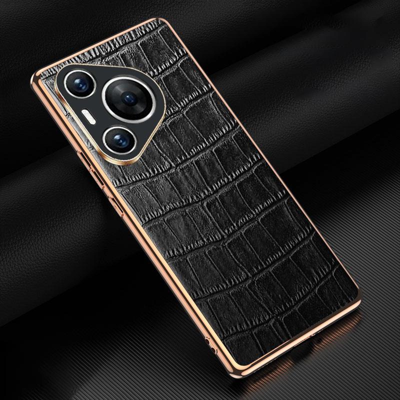 Чехол для Huawei Pura 70 с крокодиловой текстурой из натуральной коровьей кожи + чехол для телефона из ТПУ