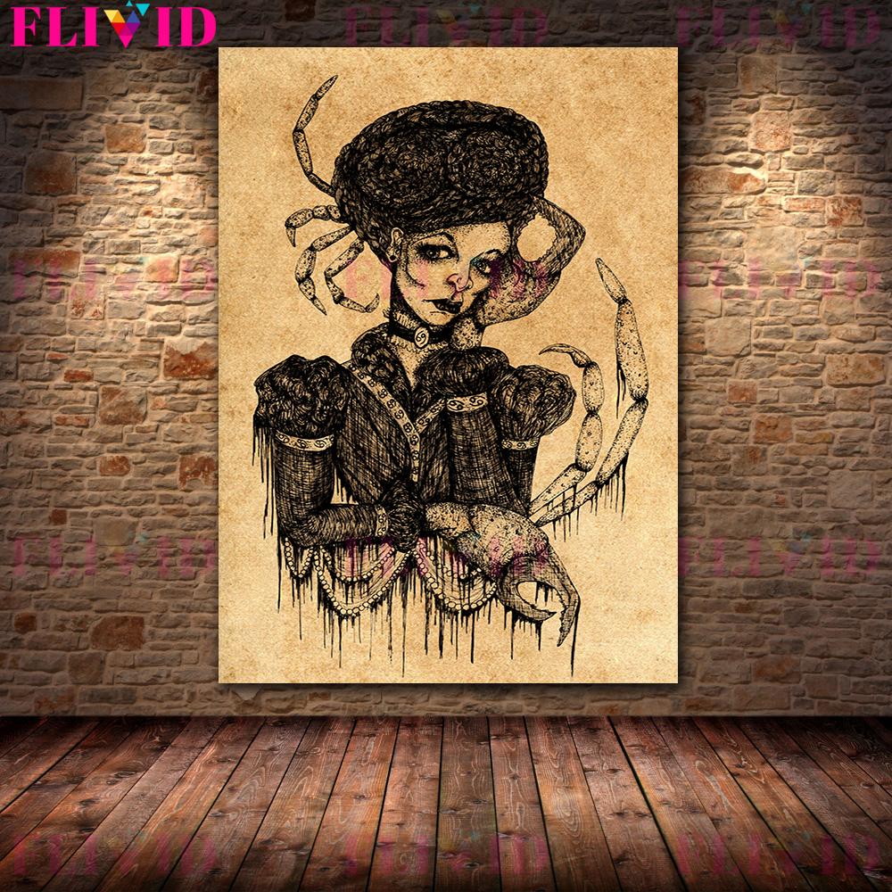 Ретро Созвездие Демона Гадание Плакат Готический Темный Созвездие Демона Стена