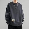 Мужская модная свободная толстовка с круглым вырезом, с длинным рукавом, пуловер с деталью-нашивкой