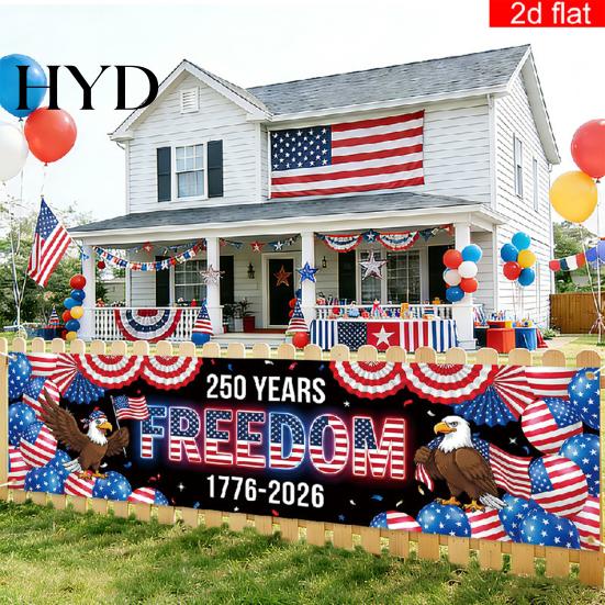 Independence Day Banner 250th Anniversary 6.5x1.5ft 250 Years of Freedom American Patriotic Decoration 1776-2026 Waterproof USA Porch Sign for
