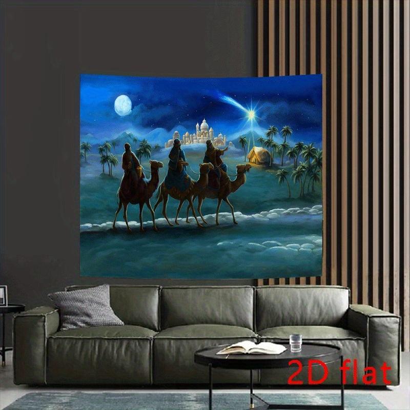 2D flat design 1 piece. Three wise men riding camels following the background fabric of Bethlehem. Suitable for bedrooms.