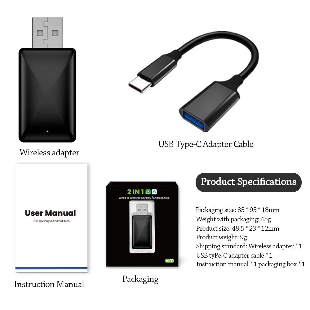 Беспроводной адаптер CarPlay WiFi 5G 2-в-1 Bluetooth 5.0 Умная мини-коробка Быстрое подключение USB-донгл Беспроводное подключение Донгл Автомобильный