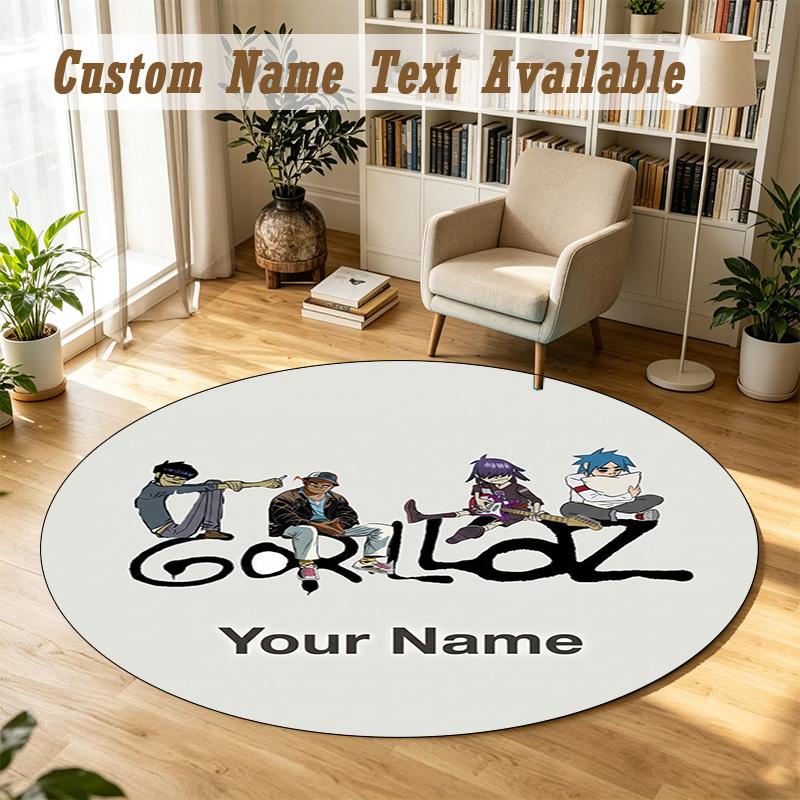Gorillaz Personalized Round Rug Support Custom Name, Soft Home Decor Mat