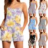 Women's Casual Fashion Floral Print Sleeveless Suspenders With Pockets Jumpsuit Shorts