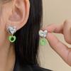 Модные простые инкрустированные бриллиантами серьги Love Temperament Joker в форме зеленого сердца для женщин