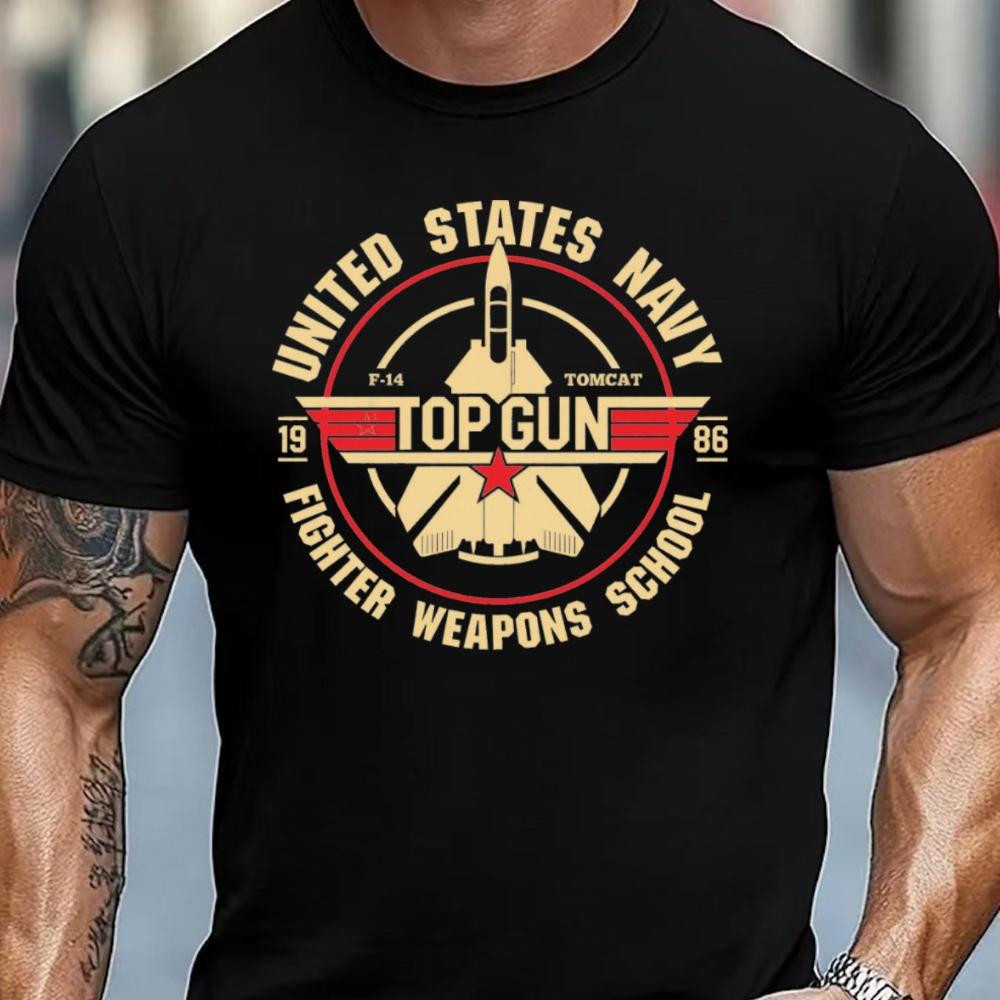 Top Gun US Navy Fighter School Graphic T-shirt Casual Fit Round Neck Comfortable Machine Washable Suitable Spring Summer
