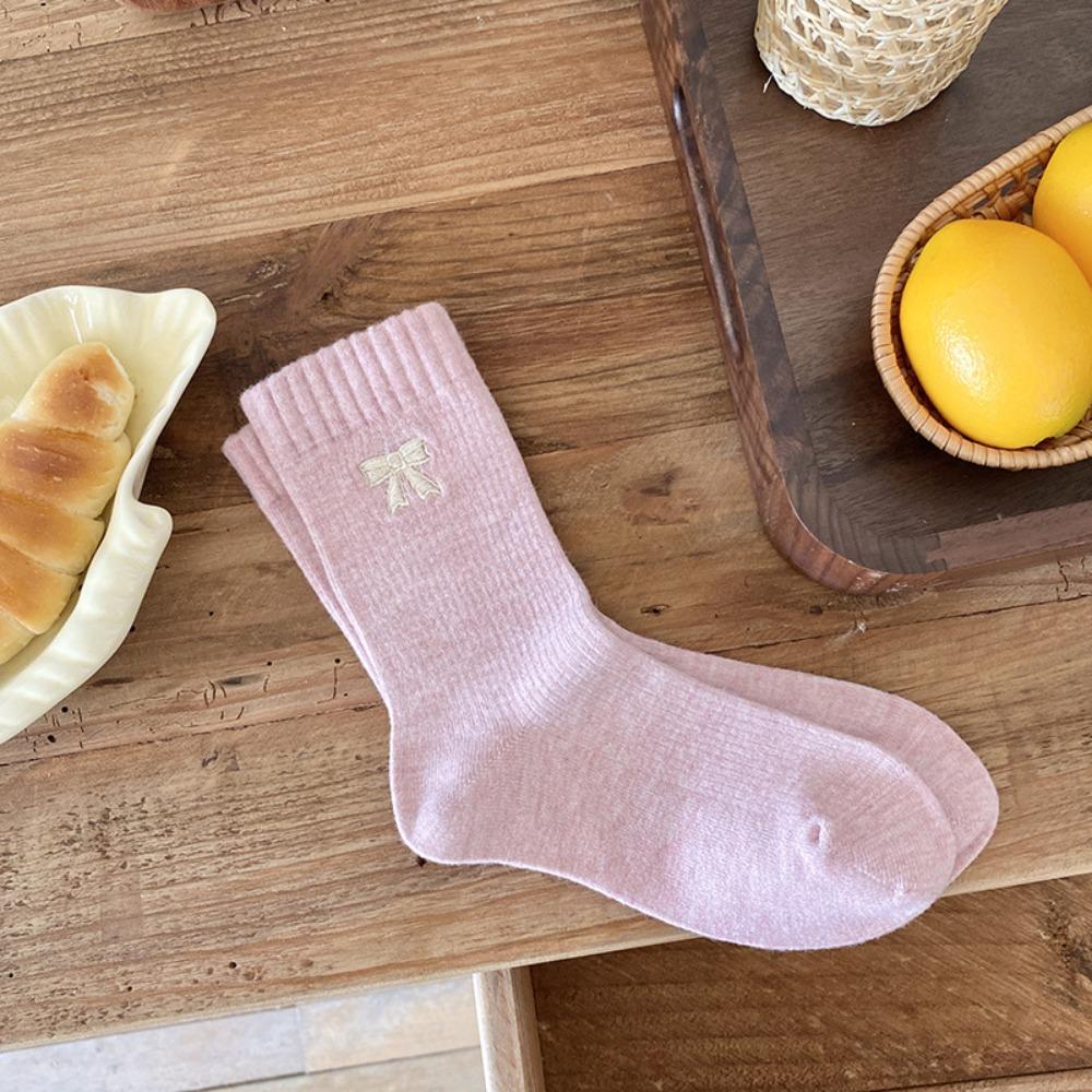 Thickened Women's Mid-Calf Socks Warm Seamless Socks Fashion Bow Knot Socks  for Women Girls