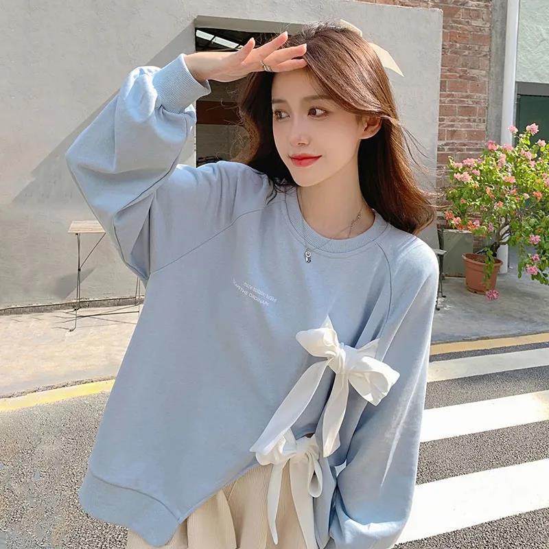 Women's Loose Bow-Tie Pullover Sweatshirt - New for Early Autumn 2024