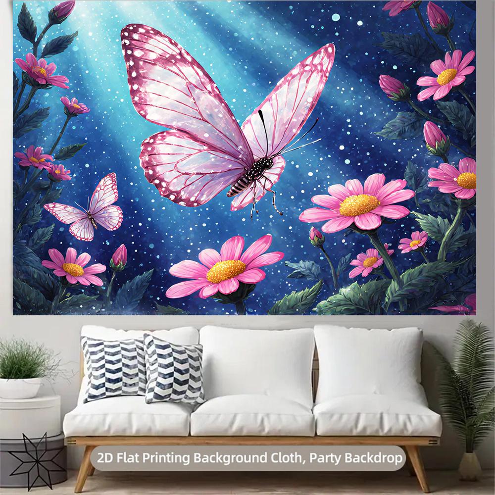 2D plane pink butterfly flower dreamy background fabric party decoration banner background fabric polyester fiber