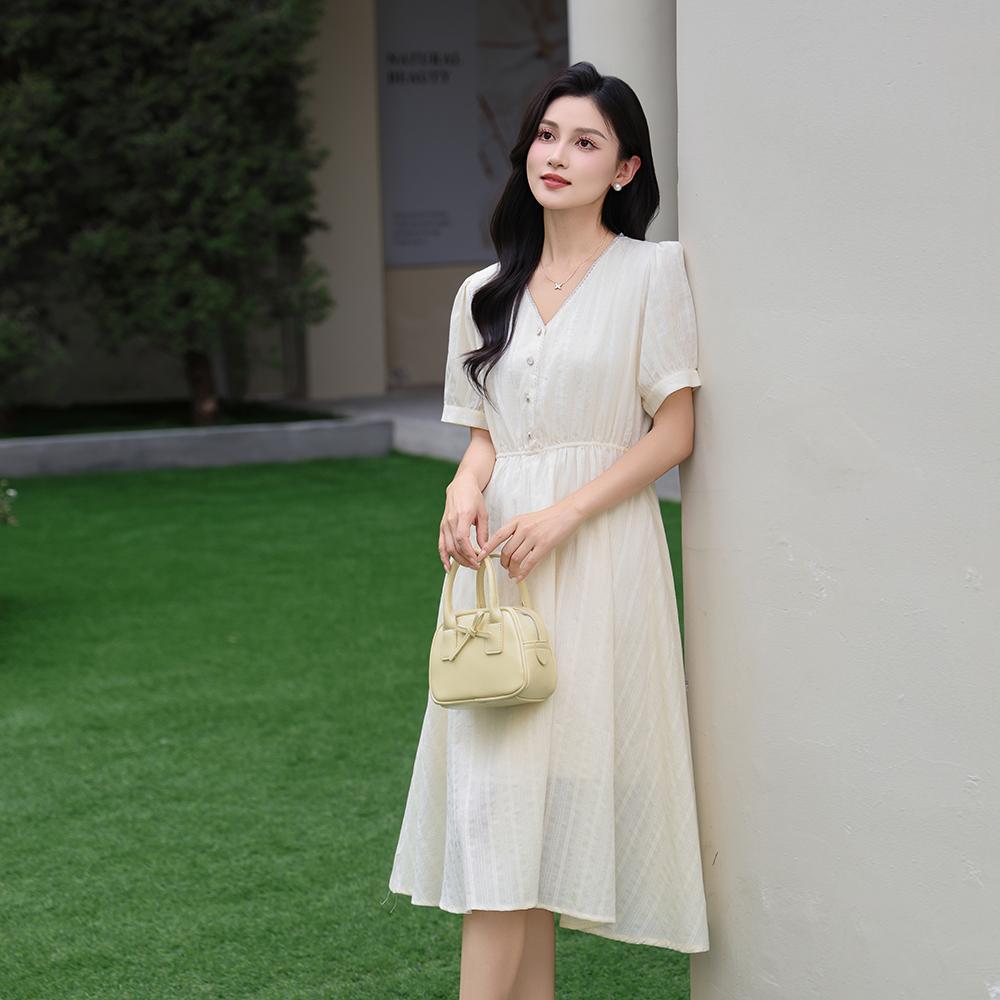 MIXMAX Casual Versatile Temperament Fashionable Age Reducing and Slimming Short-Sleeved Dress