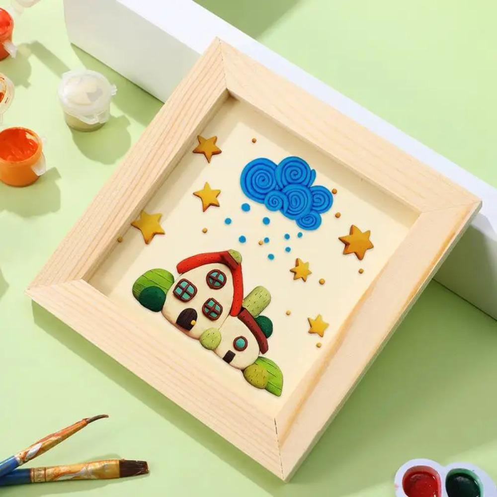 8-5pcs Unfinished Picture Frame Wood DIY Painting Frame Clay Wooden Blank Frames