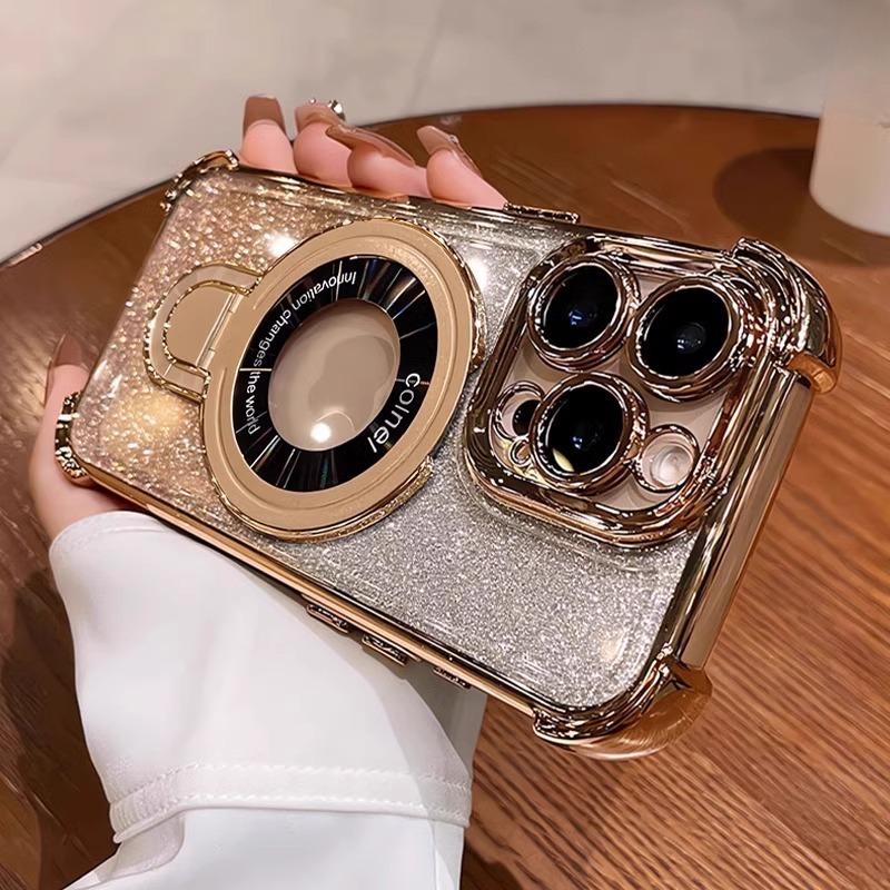 Luxury Glitter Shockproof Phone Case For iPhone 17 17Air 17Pro 17ProMax 16 16E 16Plus 15 15Pro 14 13 12 11 Bracket Holder Cover