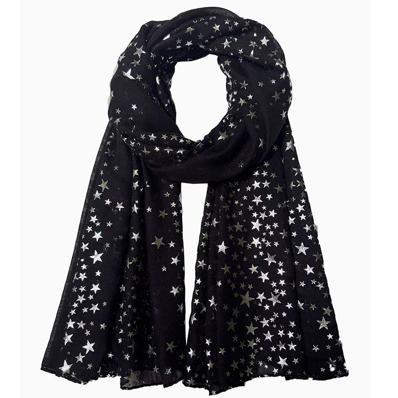 Star Printed Scarf For Women Hot Silver Shining Hijab Elegant Shawl Wedding Bridal Winter Warm Luxury Scarves