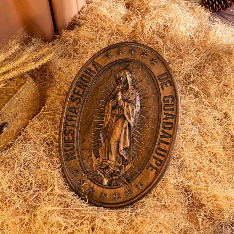 Статуя Девы Марии Гваделупской, овальный орнамент из дерева, украшение для стен дома, католическая религиозная фигура, христианский подарок