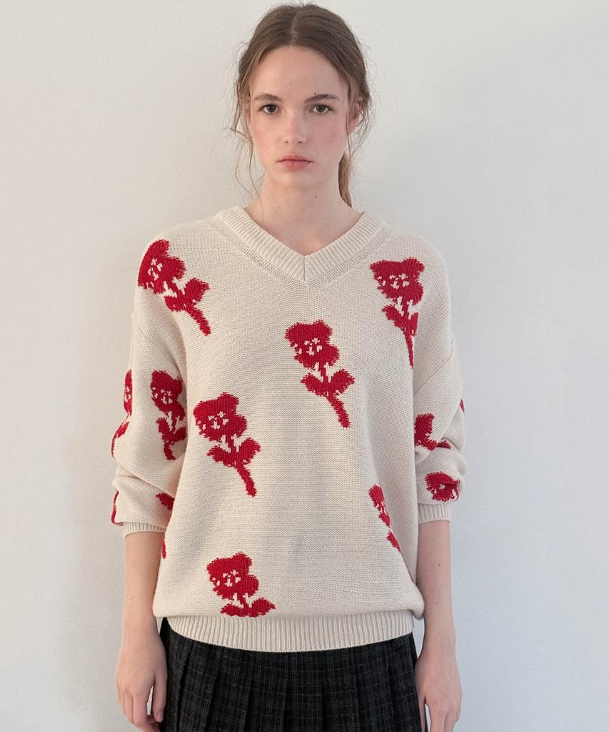 SINOON Sn Flower Loose Fit Knit (Ivory)