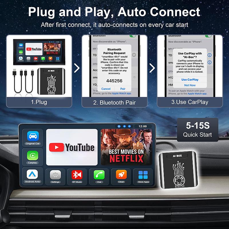 Android 14 5 в 1 CarPlay AI Box Беспроводной Carplay Android Auto Netflix YouTube Plug & Play Для Toyota Hyundai GMC Ford MG VW Kia
