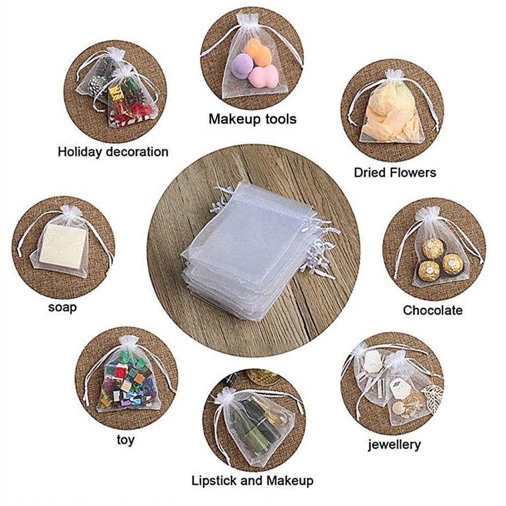 100 шт. белые подарочные мешочки из органзы 10x15 см, мешочки-саше, мешочки на шнурке, свадебный мешочек из органзы для